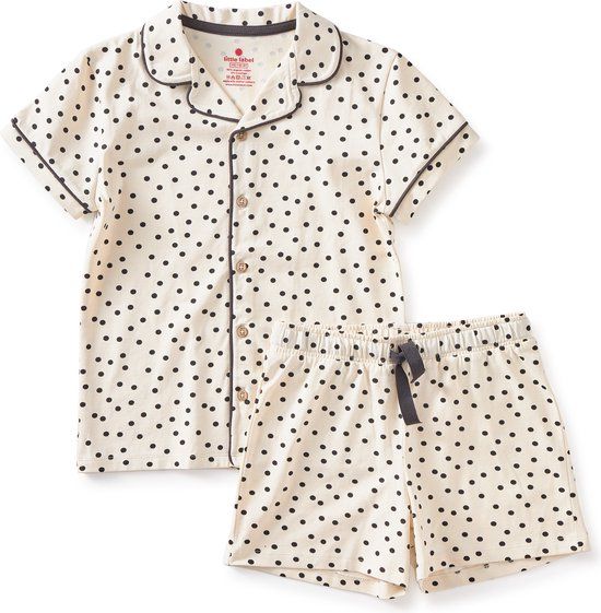 Little Label Pyjama Meisjes Maat 98-104/4Y - off white, zwart - Gestipt - Shortama - Zachte BIO Katoen