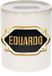Bellatio Decorations Shoppartners Bv Spaarpot met voornaam Eduardo - wit - met goud/zwart embleem - 8 x 9 cm - keramiek - met afsluitdop - cadeau verjaardag
