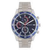 Radiant - Montre analogique pour homme, boîtier rond de 44,00 mm bleu, cadran bleu, bracelet en acier argenté/gris avec fermeture déployante, pile incluse, étanche 5 ATM