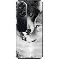 Maniacase Etui Oppo A38 De wolf en de zij-wolf dier zwart wit