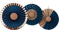 Folat Papieren waaiers Elegant True Blue - 3 stuks