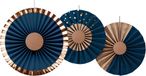 Folat Papieren waaiers Elegant True Blue - 3 stuks