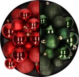 Boules de Noël 60x pièces - vert foncé/rouge mélangé - 4-5-6 cm - plastique - décoration de Noël