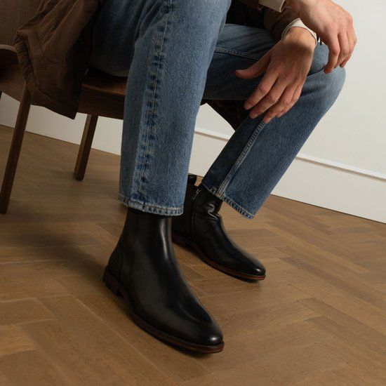 Manfield Zwarte Leren Chelsea Boots Heren Maat 41