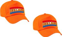 Bellatio Decorations Holland 2x stuks fan pet / cap - oranje - met Nederlandse vlag - volwassenen - EK / WK / Koningsdag - supporter petje / kleding