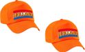 Bellatio Decorations Holland 2x stuks fan pet / cap - oranje - met Nederlandse vlag - volwassenen - EK / WK / Koningsdag - supporter petje / kleding