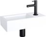 Differnz Helios Fonteinset - Lavabo avec céramique blanc - Robinet eau froide droit noir mat - Robinet monté à droite - Bouchon de vidange Always Open - Fixation murale - Dimensions 37,5 x 18,5 x 9 cm