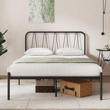Novilla 36 cm metalen frame voor eenpersoonsbed, platformbedframe met hoofdeinde, stalen lattenondersteuning, matrasbasis, eenvoudige montage, opbergruimte onder bed 90 x 190 cm, zwart