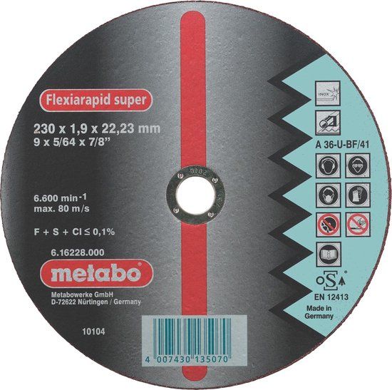 Metabo accessoires Metabo Doorslijpschijf Ø 115x1,6x22,2 Inox Flexiamant super Hydroresist - 25 stuks