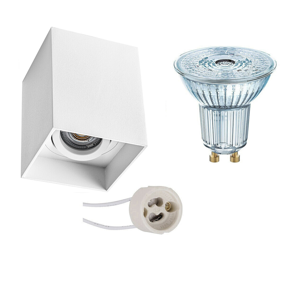 Osram Voordeelset - Opbouwspot Set - Parathom PAR16 930 36D - Pragmi Luxina Pro - GU10 Fitting - Dimbaar - Opbouw Vierkant - Mat Wit - 3.7W - Warm Wit 3000K - Verdiept - Kantelbaar - 90mm