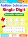Single Digit Addition & Subtraction Math Workbook with Word Problems (Kindergarten - 1st Grade), Ages 5-7, Digits 0-20, Answer Key, 100 Practice ... & Horizontal Format and Missing Number)