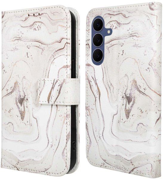 imoshion Hoesje - Geschikt voor Samsung Galaxy S25 FE - Design Bookcase smartphone - Sandy Marble