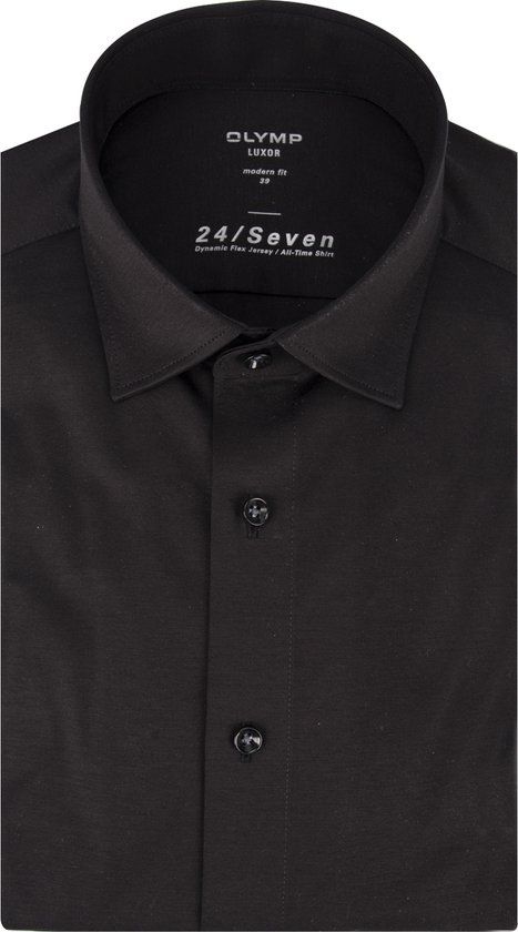 OLYMP Luxor 24/Seven overhemd heren zwart tricot - Maat 39
