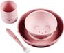 Nattou Mealtime Beer Serviesset Voor Kinderen Silicone 4 Stuks - Bord + Kom + Beker + Lepel - Antislip - BPA-vrij - Roze