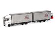 Herpa vrachtwagenmodel Mercedes-Benz Actros jumbo-schuifzeilcombinatie met heftruck "Wilkening", miniatuur op schaal 1:87, verzamelmodel, Made in Germany, kunststof