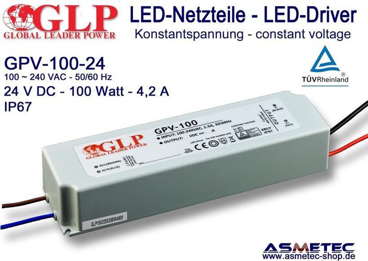 Global Leader Power GLP IP67 Transformator Waterdicht - 24V DC - 100.8W - Wit