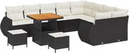 vidaXL Tuinbank Set Zwart en Crème Metaal/Polyrattan 12 Zitplaatsen