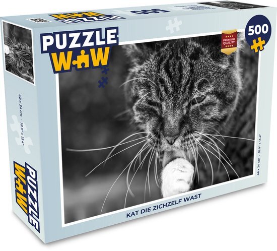 MuchoWow Puzzel Kat die zichzelf wast - Legpuzzel - Puzzel 500 stukjes