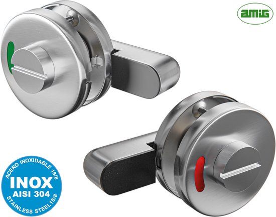 AMIG WC Slot RVS Vrij/Bezet Indicator - AISI 304 Rond Toiletslot Badkamer Noodontgrendeling Ø53mm