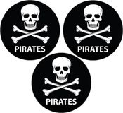 Bellatio Decorations Piraten thema deur / muur sticker - Set van 6x stuks - zwart - Dia 15 cm - rond