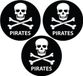 Bellatio Decorations Piraten thema deur / muur sticker - Set van 6x stuks - zwart - Dia 15 cm - rond