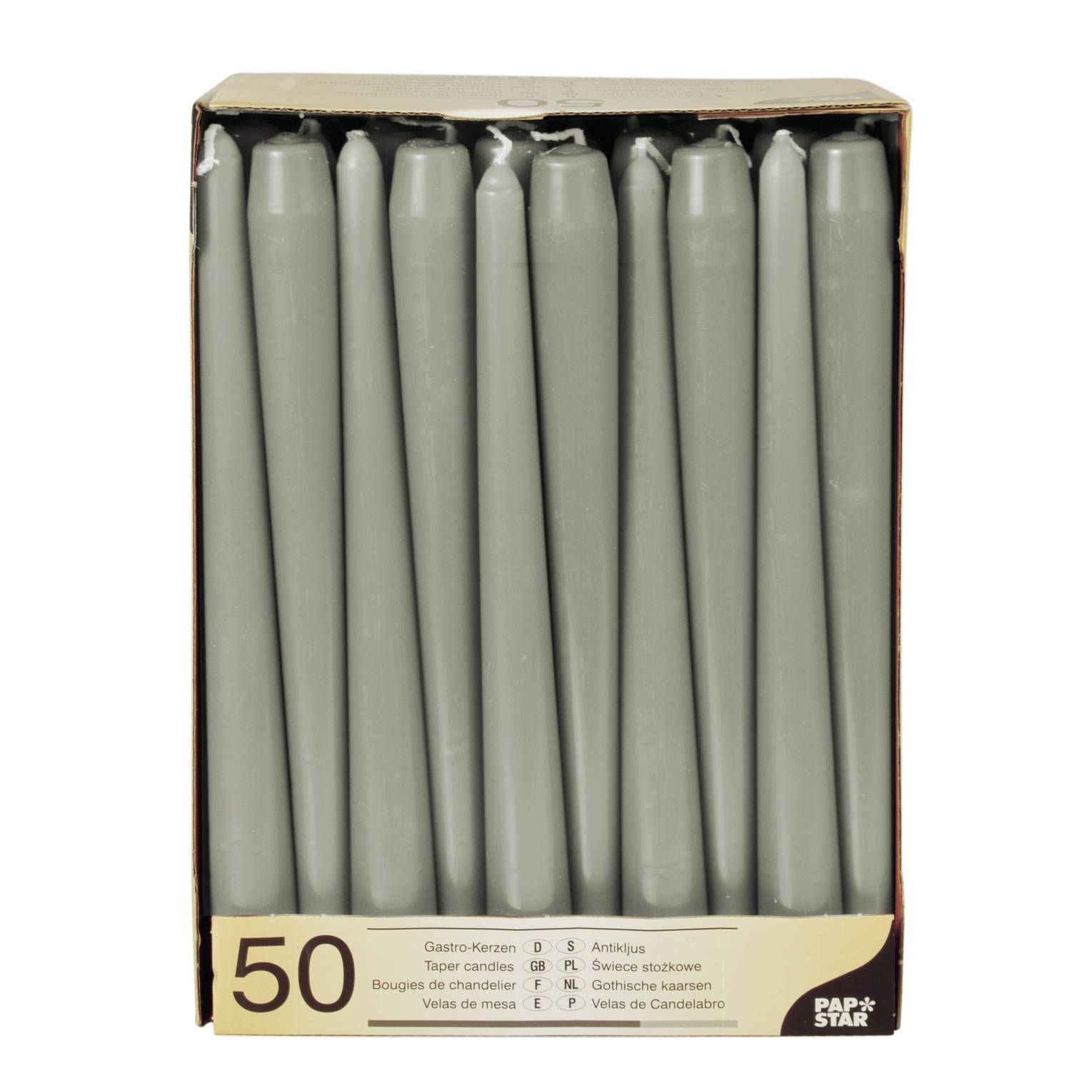 Conpax Candles 50x stuks Voordeelverpakking dinerkaarsen grijs - 25 cm - 7 branduren