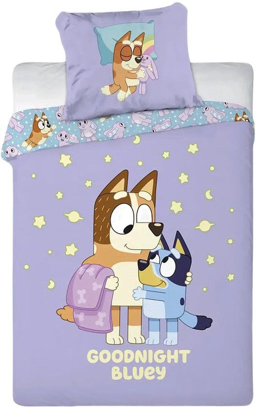4KidsOnly Bluey dekbedovertrek Katoen Eenpersoons Meerkleurig Dierenprint 140x200 cm