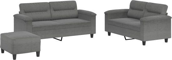 vidaXL 3-delige Loungeset met kussens microvezelstof donkergrijs