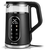 MalTec waterkoker met temperatuurregeling, 1,7 liter, warmhoudfunctie, 40–100°C, 2200W, touchscreen, glazen behuizing, roestvrijstalen verwarmingselement, kalkfilter