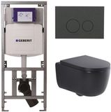 Geberit QeramiQ Dely Swirl Toiletset - 36.3x51.7cm - Geberit UP320 inbouwreservoir - met Burda frame - 35mm zitting - bedieningsplaat mat antraciet - ronde knoppen - mat zwart