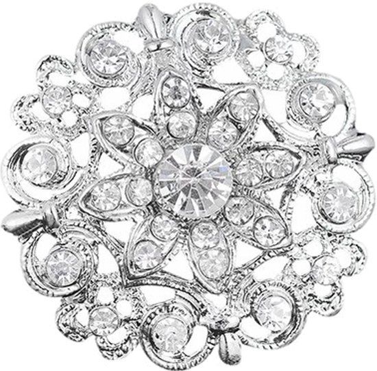 Fako Bijoux® Broche - Bloem - Kristal - Zilverkleurig - 33x33mm - Unisex