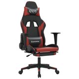 vidaXL Gaming stoel met massagefunctie en voetsteun, zwart, wijnrood, kunstleer