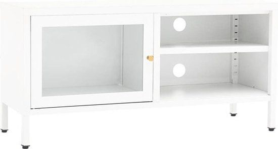 VidaXL TV-meubel 90x30x44 cm staal en glas wit
