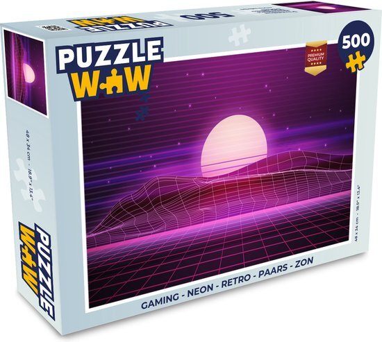 MuchoWow Puzzel Gaming - Neon - Retro - Paars - Zon - Gamen - Legpuzzel - Puzzel 500 stukjes - Sinterklaas cadeautjes - Sinterklaas voor grote kinderen