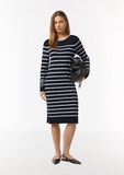 Comma Robe en maille marine / blanc