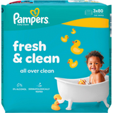 Pampers Fresh & Clean Lingettes pour Bébé, 3 Paquets De 80 Lingettes = 240 Lingettes, Une Toilette Complète