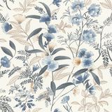 Rasch 869125 Symphony Vliesbehang - Blauw, Goudgeel, Bruin, Wit Bloemen & Bladeren - 10,05m x 0,53m