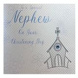 witte WHITE COTTON CARDS Handgemaakte kaart "To A Special Nephew On Your Christening Day", wit, WB266