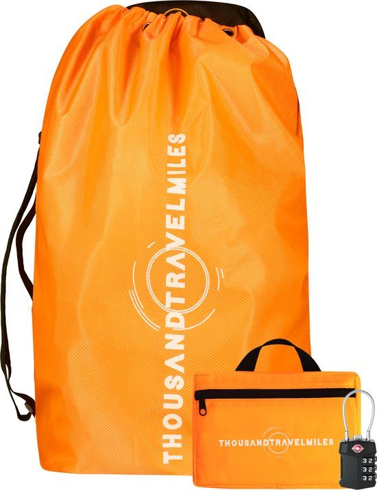 Thousandtravelmiles Flightbag voor backpack 60–90L met TSA-slot – Rugzakhoes voor vliegtuig – 2-in-1 flight bag & regenhoes – Oranje