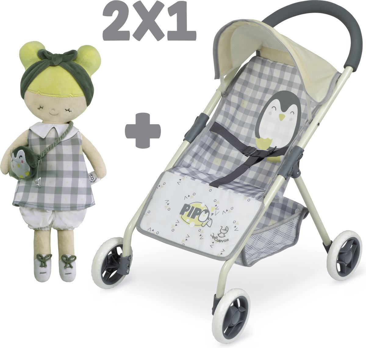 decuevastoys Babypoppen buggy met knuffelpop Pipo