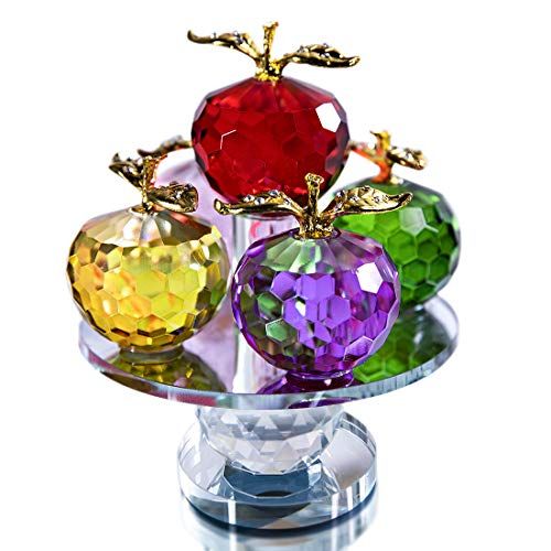 QFkris 5,1 inch hoogte, 5 kleuren kristal facet appels ornament, glazen appelbeeldjes verzamelobjecten met draaibare basis voor thuis tafel decor
