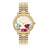 Olivia Burton Dameshorloge met kwartsuurwerk, drie wijzers, vintage bloemencollectie, met goudkleurige roestvrijstalen armband - 24000206