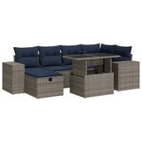 vidaXL 7-delige Loungeset met Kussens, Poly Rattan, Acacia, Bruin