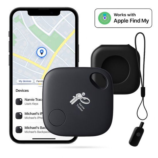 NARVIE Mini GPS Tracker - Black - 3 Year Battery Life - IP65 - Key Finder