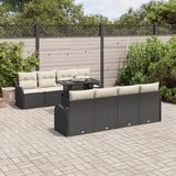 vidaXL Tuinbank - Set - 4 zitplekken - Zwart en crème - Polyrattan