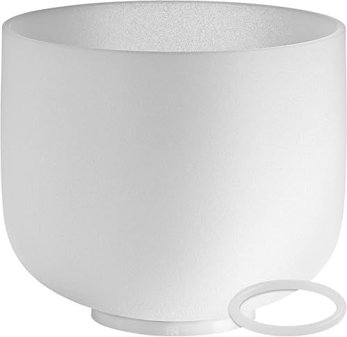 Sonic Energy Kristallen klankschaal, hartchakra, 20,3 cm, 432 Hz-stemming, noot F4, voor meditatie, yoga, geluidsgenezing, siliconen ring inbegrepen (CSB8F)