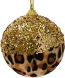 Kaemingk Boule d'arbre de Noël imprimé léopard or pailleté incassable 8 cm