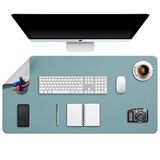 DOBAOJIA Bureauonderlegger, bureaumat, toetsenbord- en muismat, laptop mat, schrijfpad, muismat XL, voor kantoor/huis/gaming, dubbelzijdig van PU-leer, 120 x 60 cm (grijsgroen/grijs)