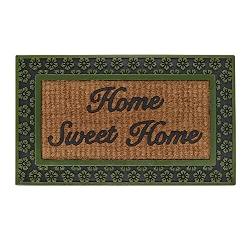 Relaxdays Voetmat Sweet Home, 45x75 cm, voetmat bloemen, rubber & kokos, antislip, binnen & buiten, groen/natuur
