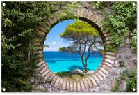 Merkloos / Sans marque GreatGardenPosters B.V. Tuinposter doorkijk - Zee - Boom - Natuur - Water - Tropisch - Doorkijk rond - Tuindoek - Tuin - Tuindecoratie - Tuinschilderij voor buiten - 90x60 cm - Schutting decoratie - Schuttingdoek - Buitenposter